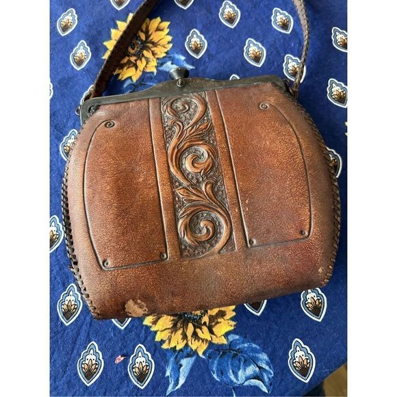 Vintage Antique Art Nouveau Hand Tooled Leather Women’s Purse Bag - Picture 4 of 10